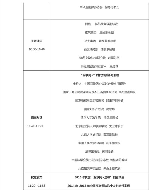 最全版 2016（第二屆）中國互聯(lián)網(wǎng)法治大會議程