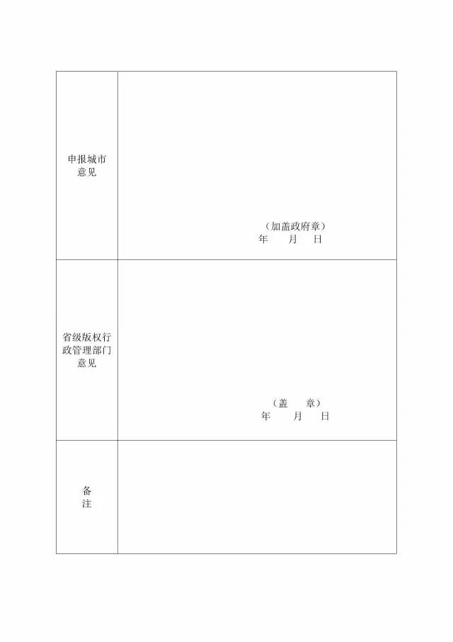 國家版權(quán)局：統(tǒng)一啟用全國版權(quán)示范城市、示范單位等申報表通知（附申請表）