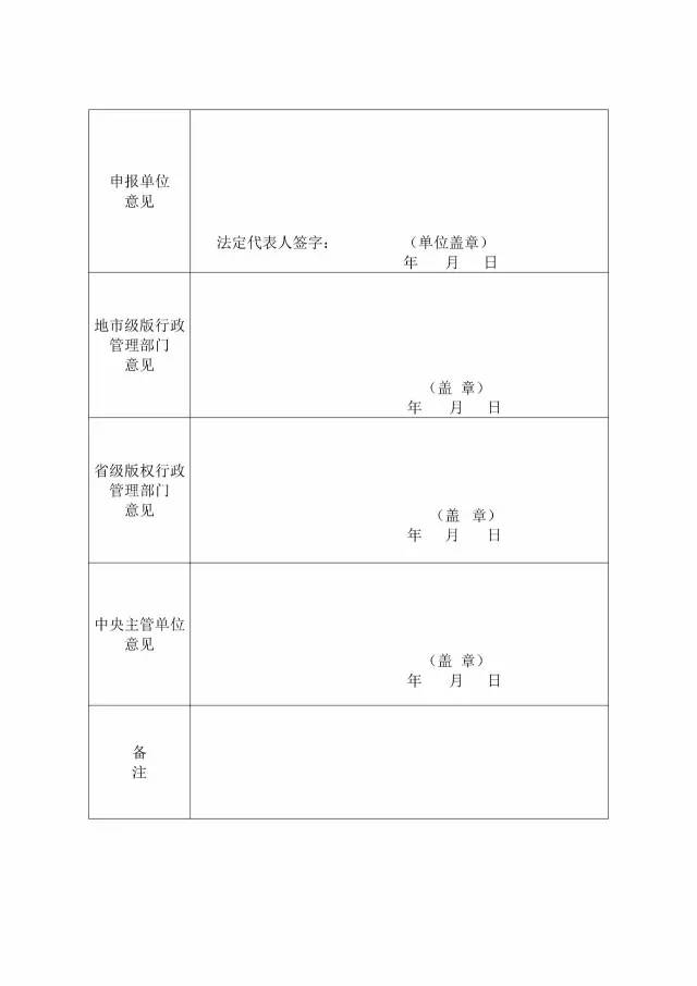 國家版權(quán)局：統(tǒng)一啟用全國版權(quán)示范城市、示范單位等申報表通知（附申請表）