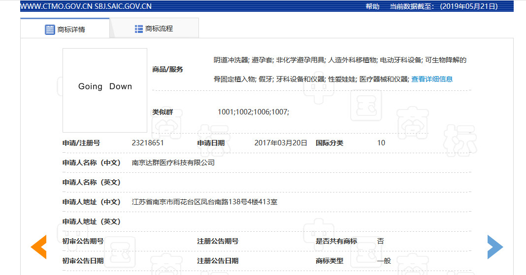 “GoingDown”夠淫蕩商標(biāo)復(fù)審案一審判決書（全文）