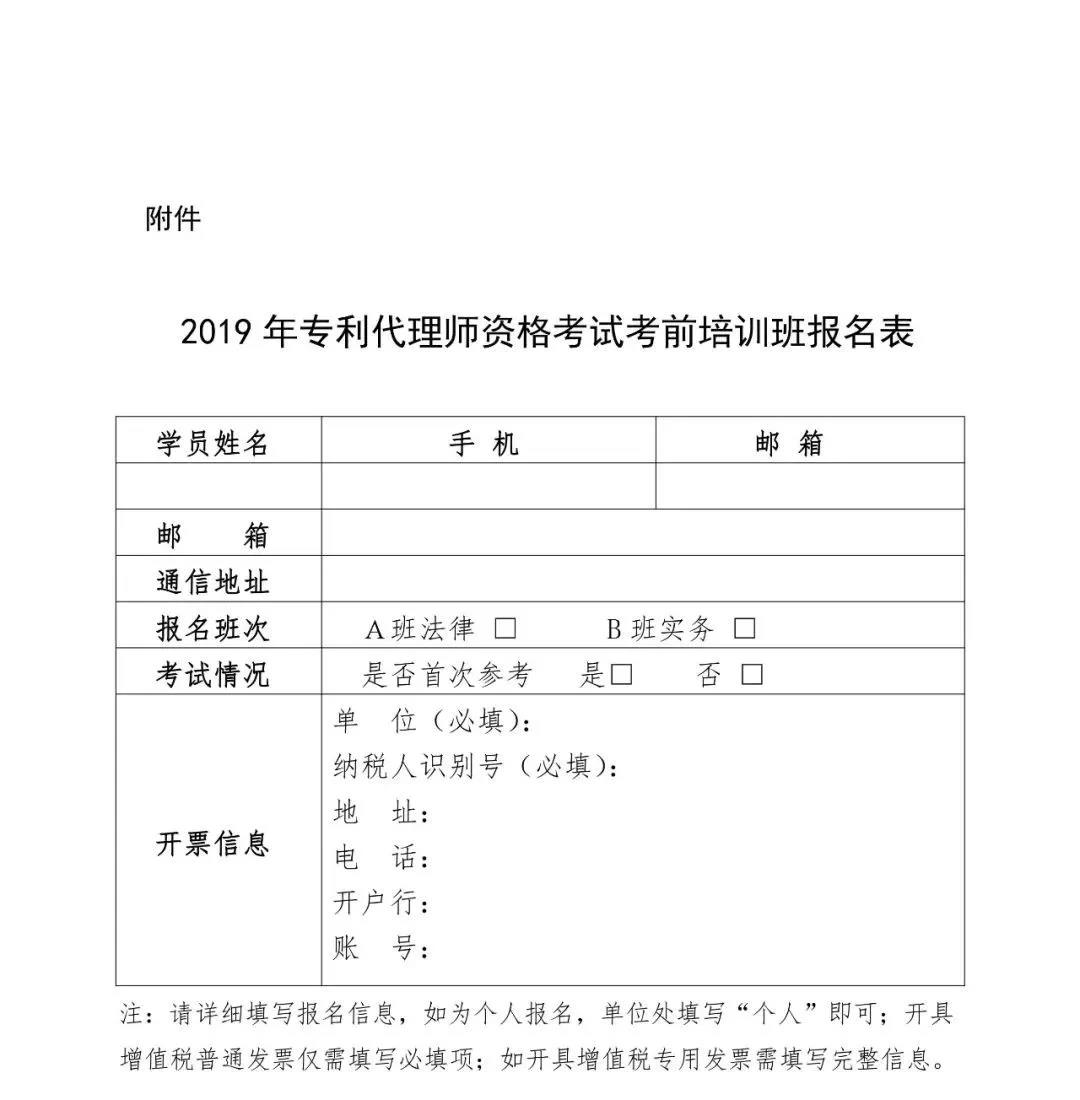 關(guān)于舉辦2019年全國專利代理師資格考試考前培訓(xùn)班的通知