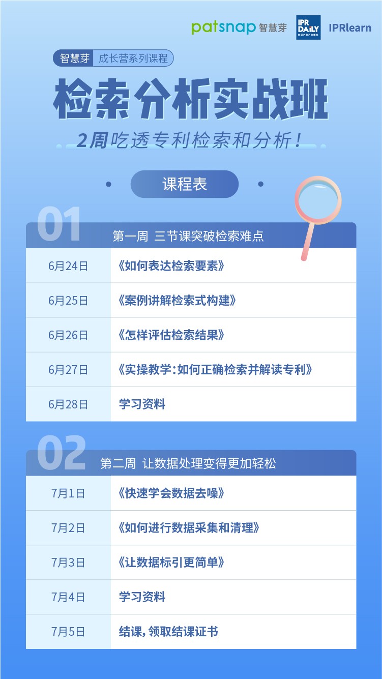 免費報名檢索分析實戰(zhàn)班，2周吃透專利檢索和數(shù)據(jù)處理！