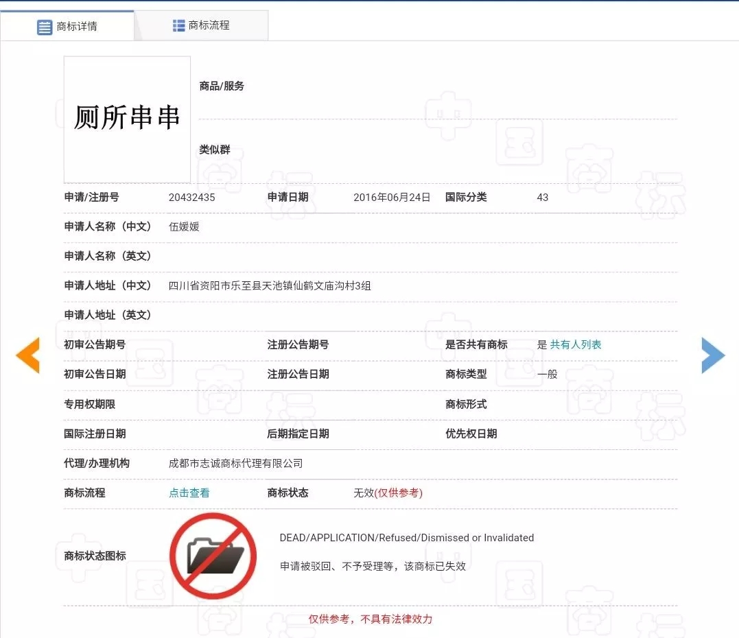 “廁所串串”商標(biāo)因不良影響全部被駁回了？