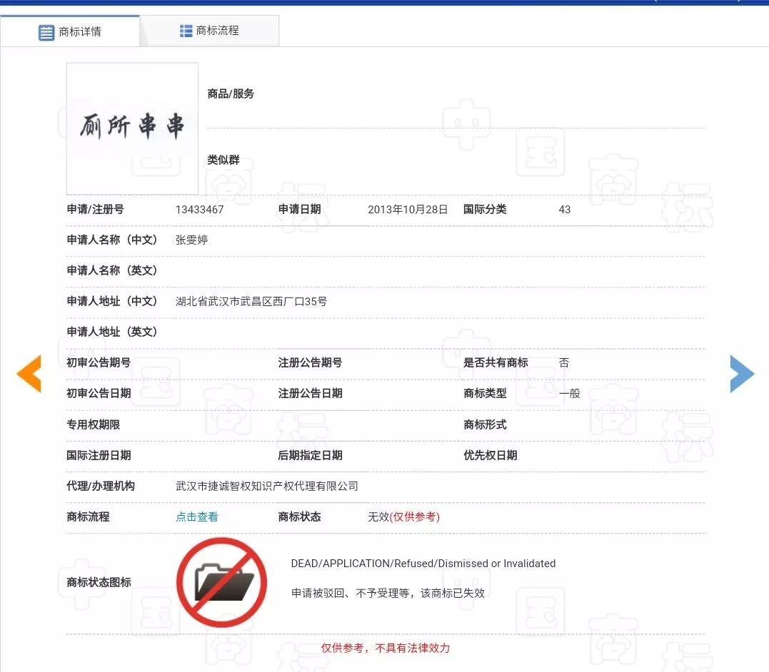 “廁所串串”商標(biāo)因不良影響全部被駁回了？