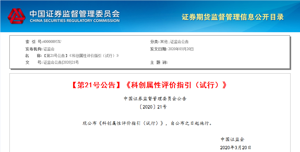 證監(jiān)會：發(fā)明專利成為科創(chuàng)板科創(chuàng)屬性評價(jià)指標(biāo)（附3+5評價(jià)標(biāo)準(zhǔn)）