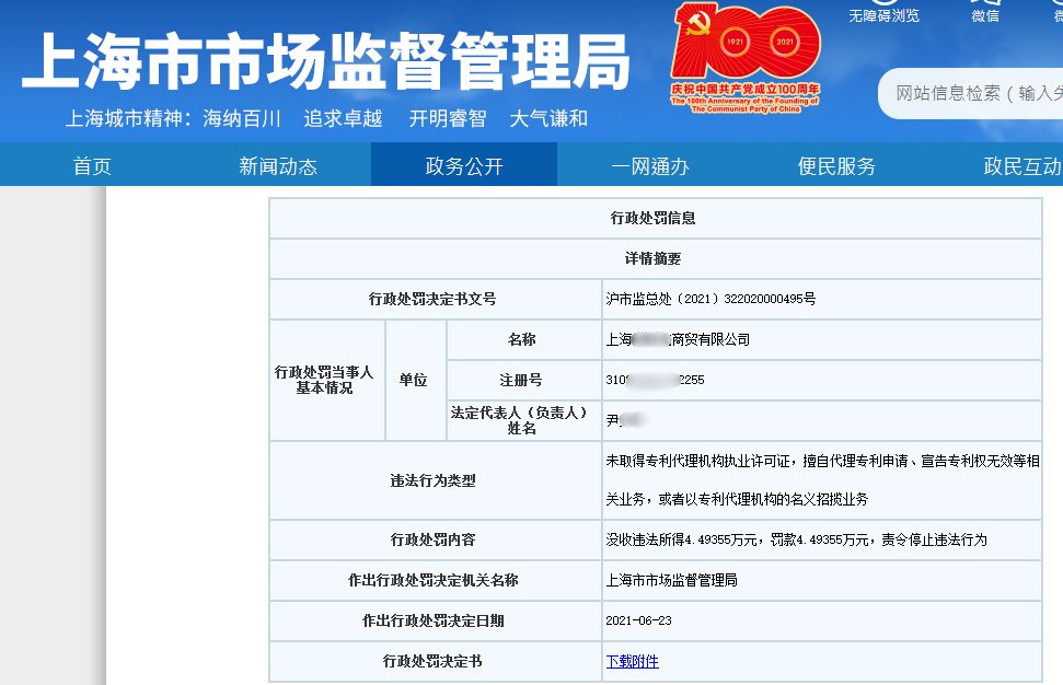 處罰匯總！上海2021年上半年因知識(shí)產(chǎn)權(quán)被罰的代理機(jī)構(gòu)或公司