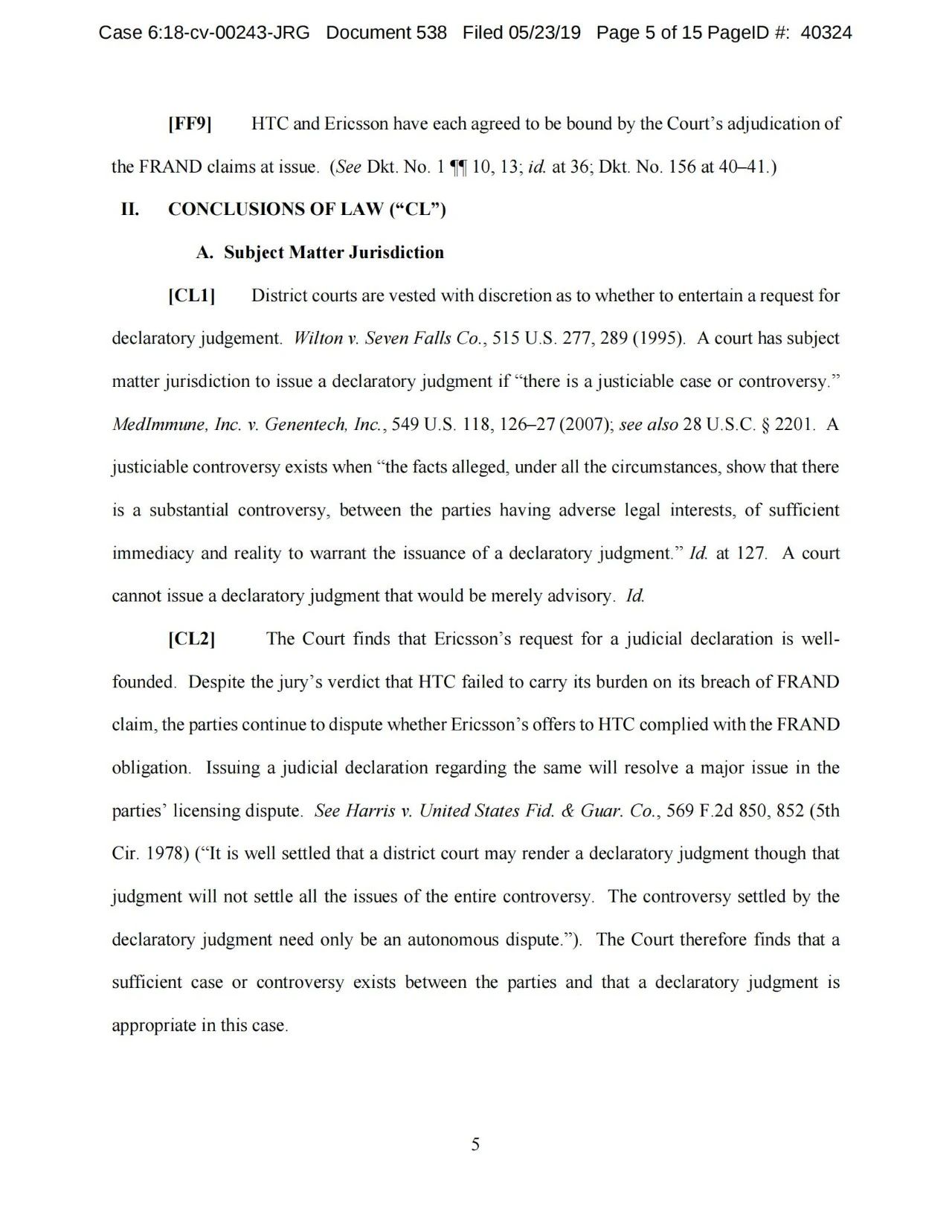 美國第五巡回上訴法院二審判決認(rèn)定愛立信符合FRAND承諾