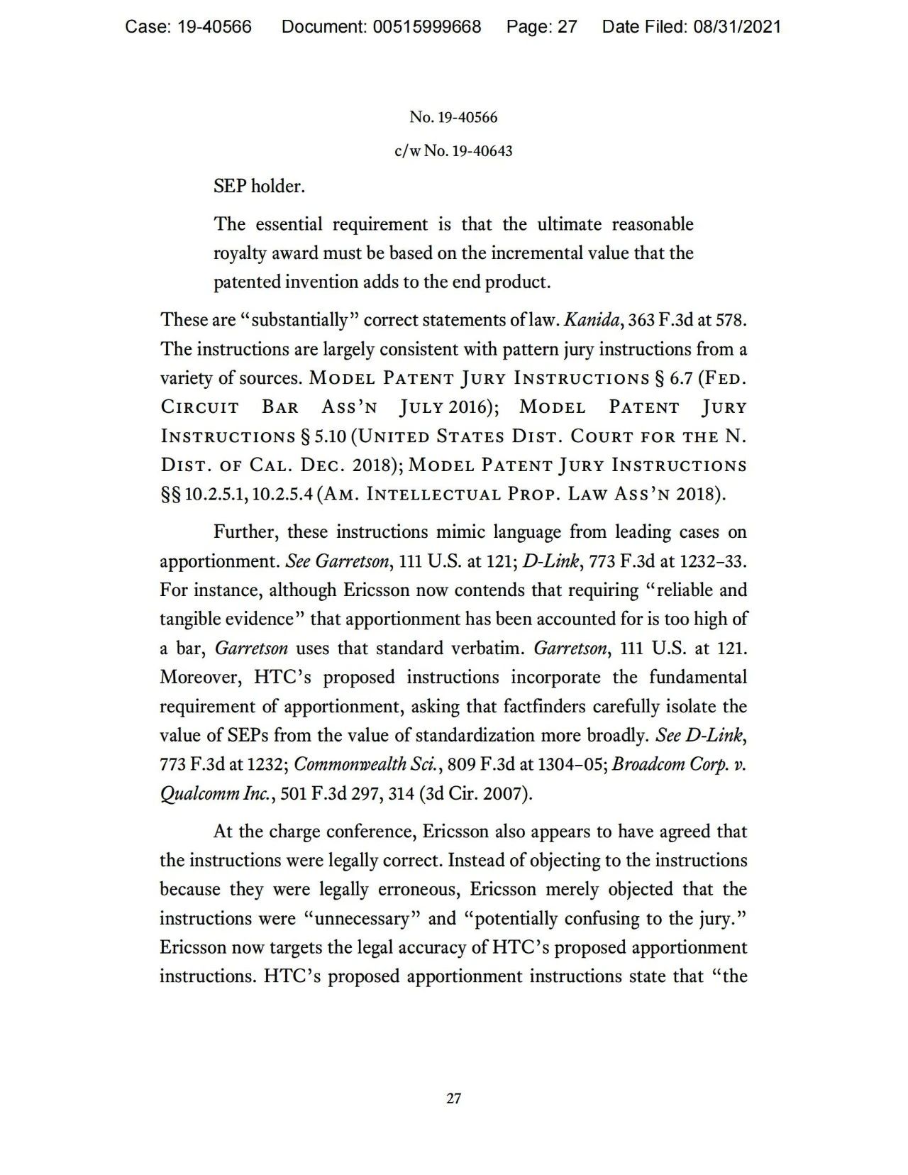 美國第五巡回上訴法院二審判決認(rèn)定愛立信符合FRAND承諾