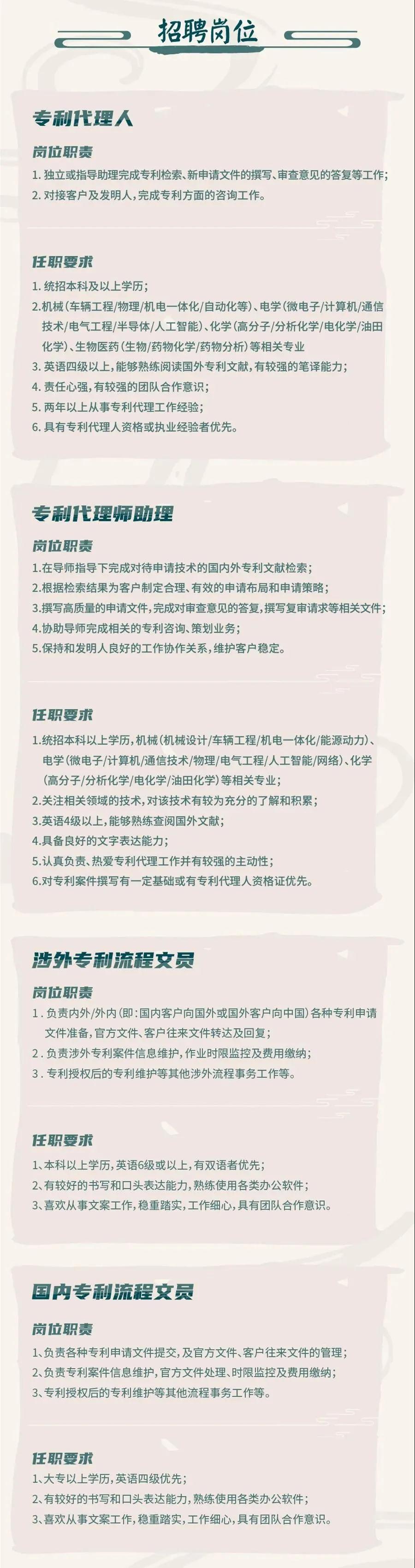 聘！三聚陽光山西太原分公司招聘「專利代理人＋專利代理師助理＋涉外專利流程文員......」