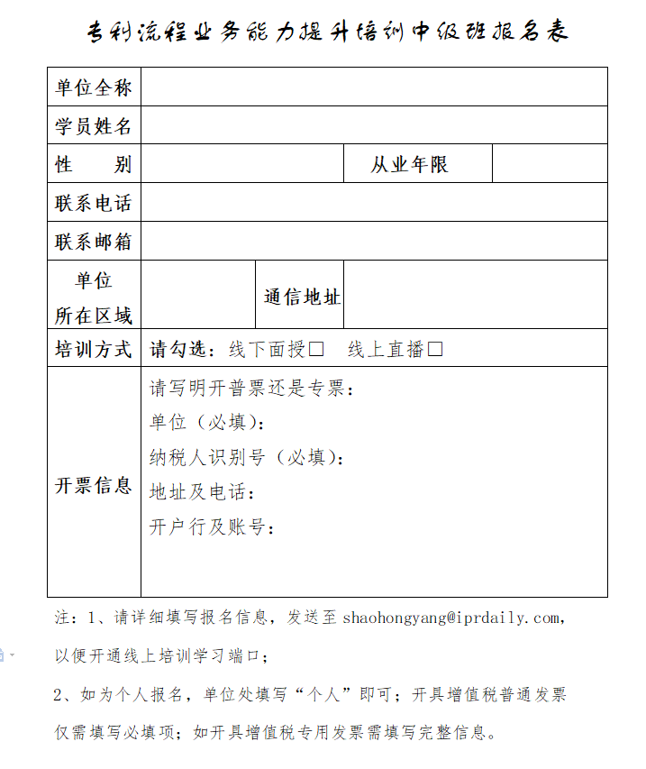 專利流程業(yè)務(wù)能力提升（中級(jí)）培訓(xùn)班火熱報(bào)名中！