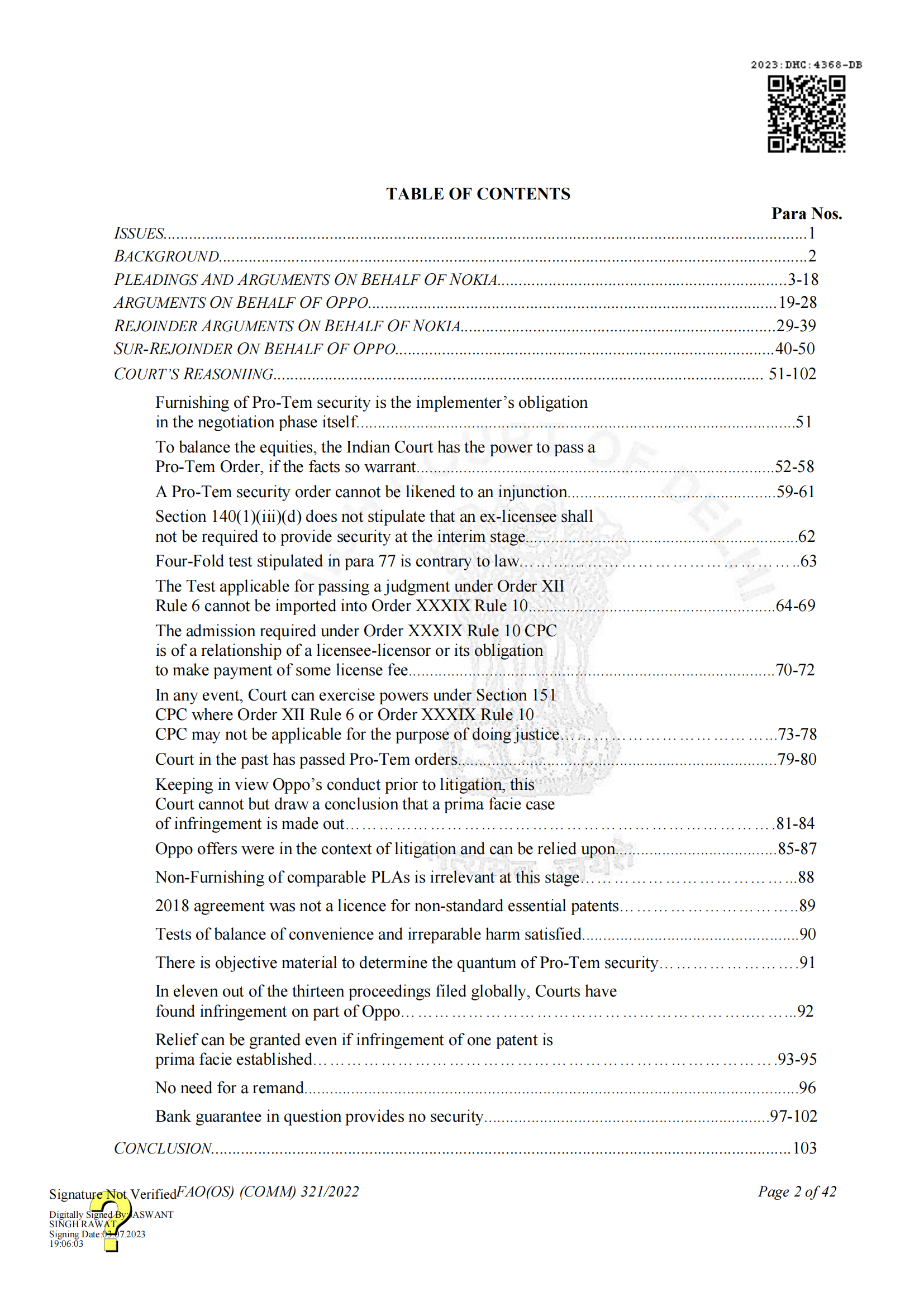 最新進展！印度高等法院要求OPPO支付保證金，因涉嫌侵犯諾基亞5G SEPs｜判決書