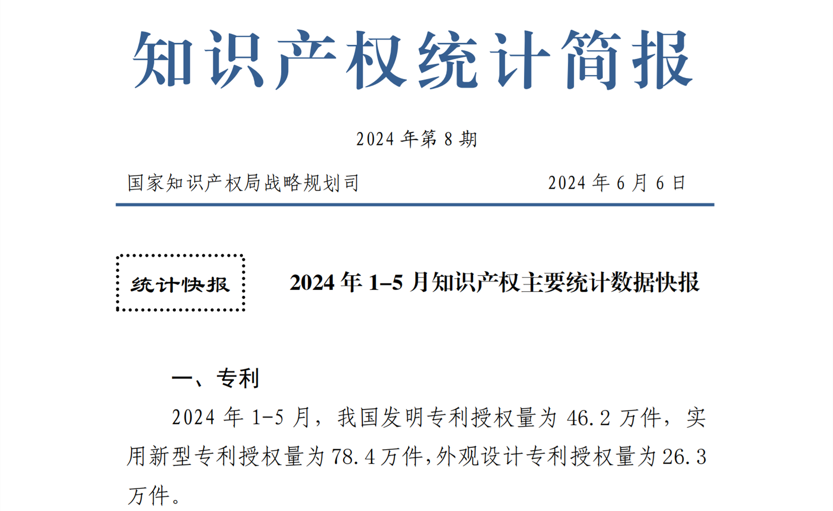 2024年1-5月專利、商標、地理標志等知識產(chǎn)權(quán)主要統(tǒng)計數(shù)據(jù) | 附數(shù)據(jù)詳情