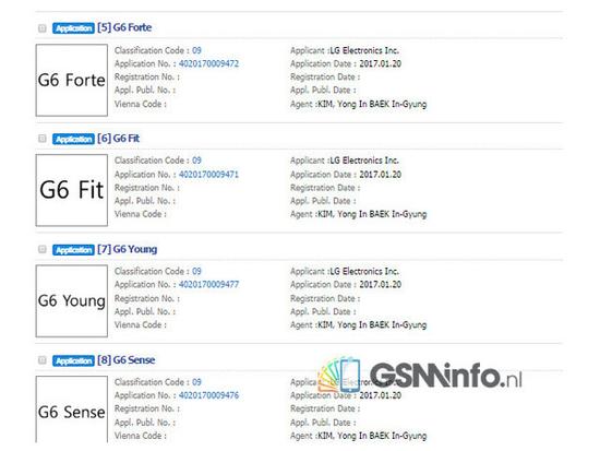 LG G6將有多個版本 這些商標已被注冊