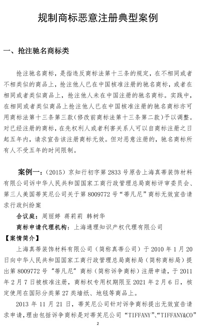 北知院發(fā)布18件規(guī)制商標(biāo)惡意注冊典型案例(更正版）