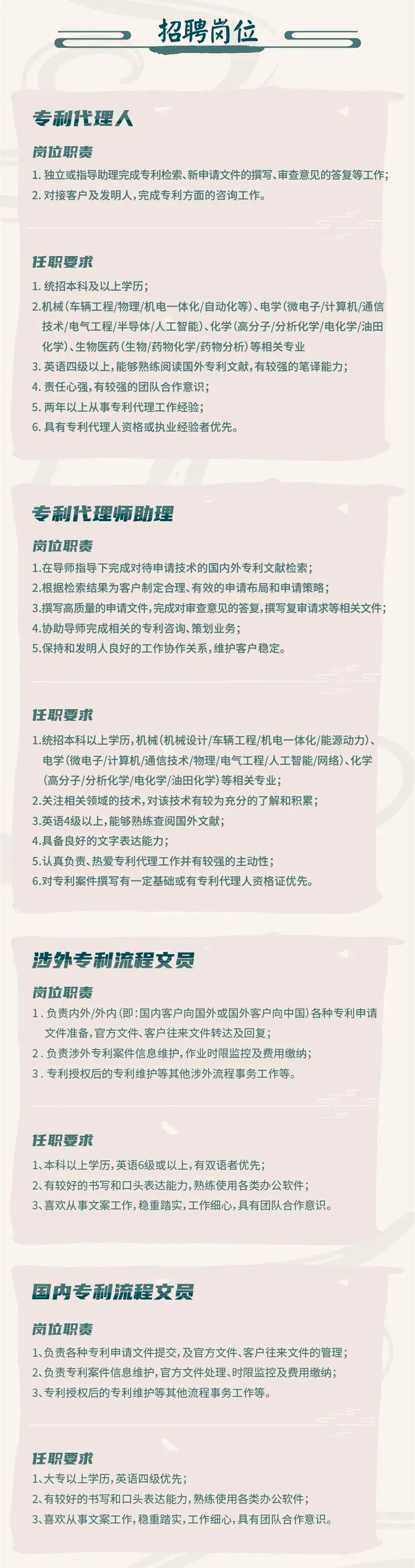 聘！三聚陽光山西太原分公司招聘「專利代理人＋專利代理師助理＋涉外專利流程文員......」